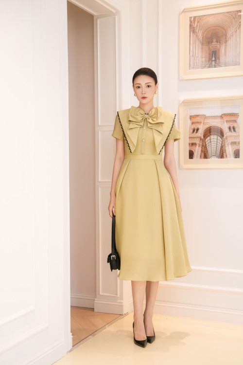 Sixdo Bowtie Organza Flared Dress